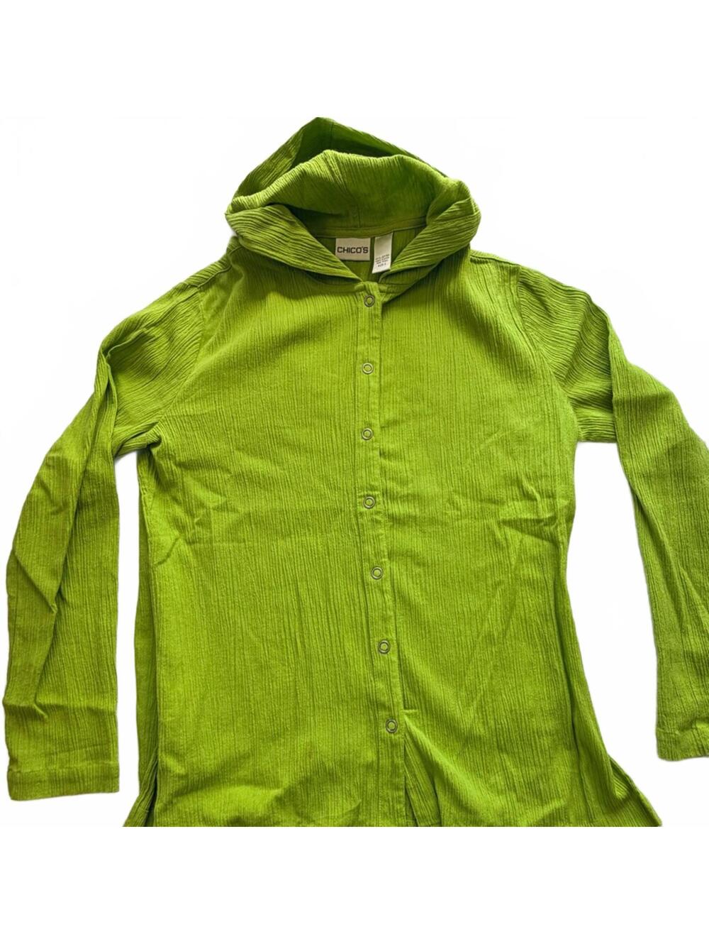Chico’s Vibrant Lime Cardigan – Lightweight Button Up, Hooded